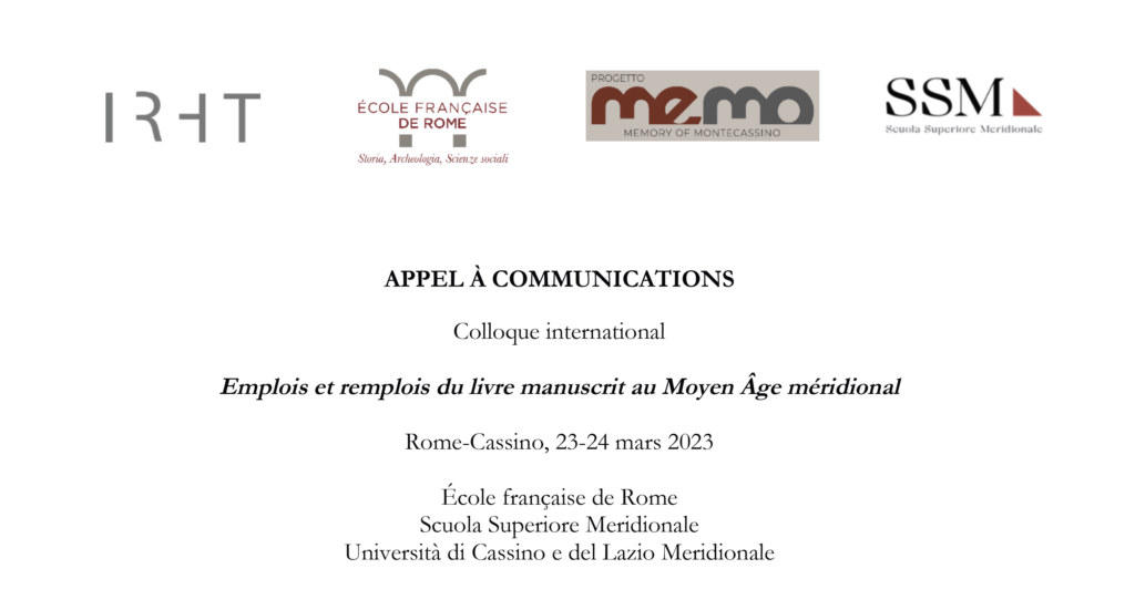 Emplois et remplois du livre manuscrit au Moyen Âge méridional – mars 2023