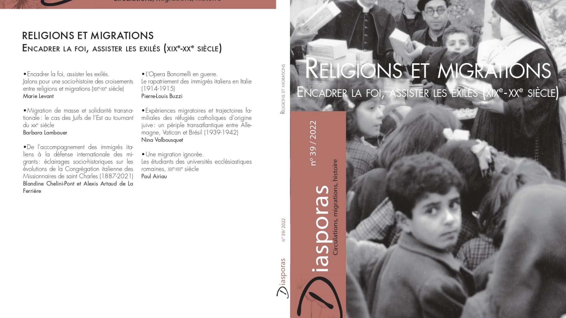 Couverture du dernier numéro de la revue Diasporas "Religions et migrations", dirigé par Marie Levant (Marie…