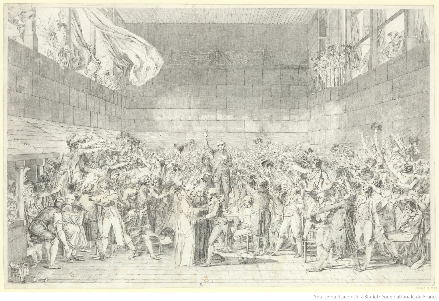 Dominique-Vivant Denon, Le Serment du Jeu de Paume, estampe inachevée d’après Jacques-Louis David, 1794