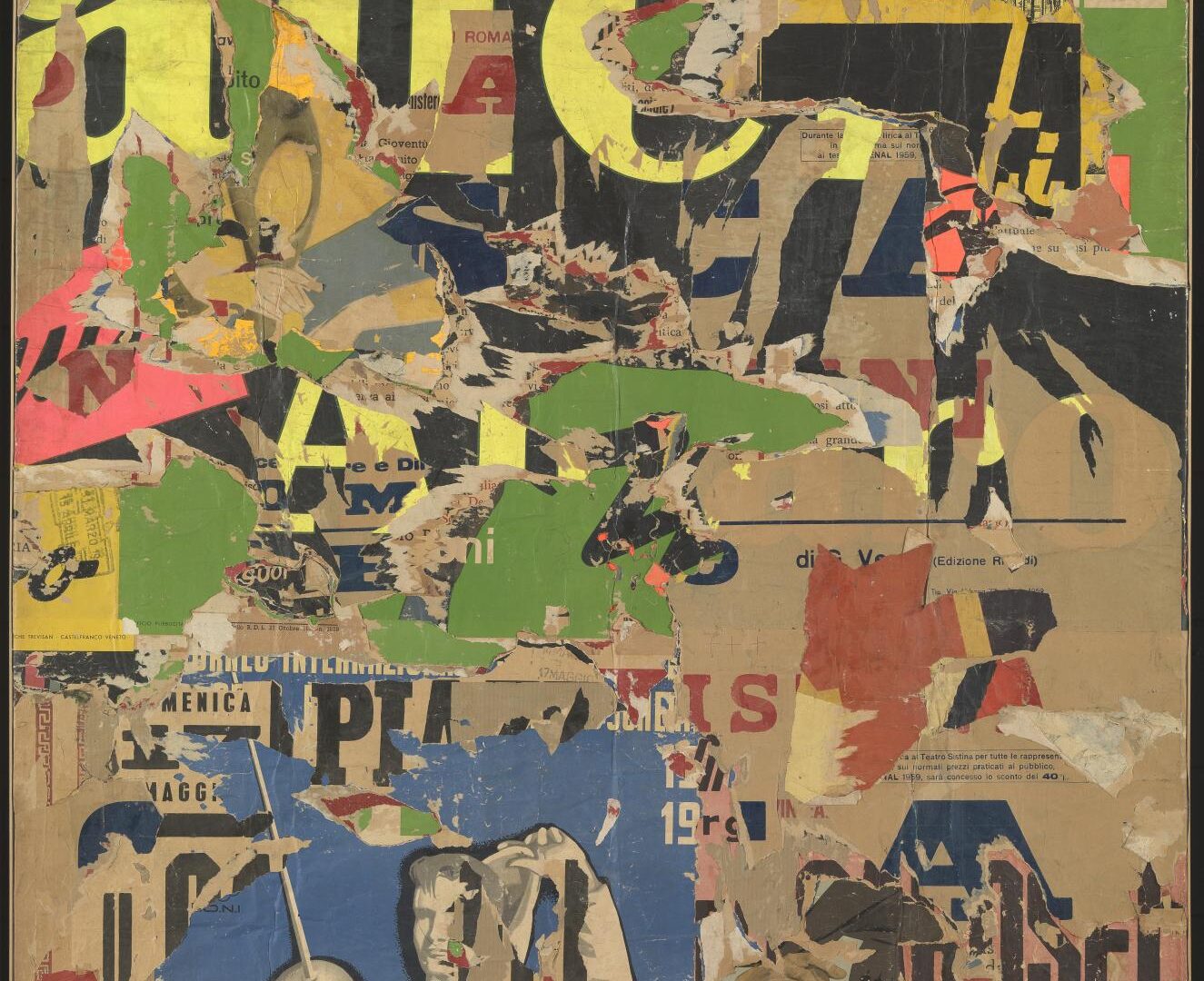 Mimmo Rotella, Con un sorriso, 1962, décollage sur toile, cm 154×132, Tate Museum
