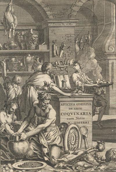 Frontispice du De re cocinaria d’Apicius (J. Waesbergios, Amsterdam, 1709). Crédit Wikimedia Commons