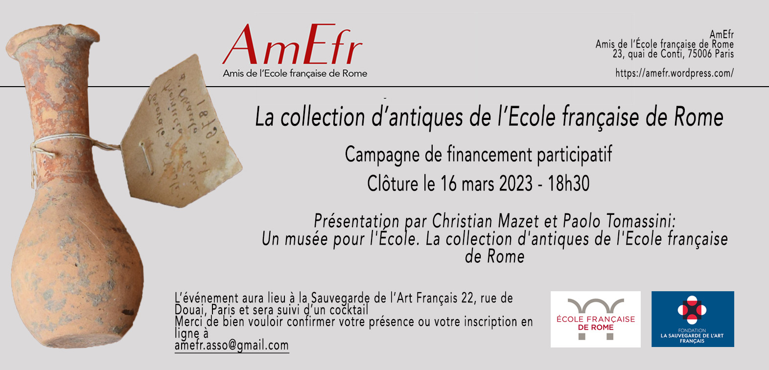 Un musée pour l’École – La collection d’antiquités de l’École française de Rome – Fin de la campagne de financement…
