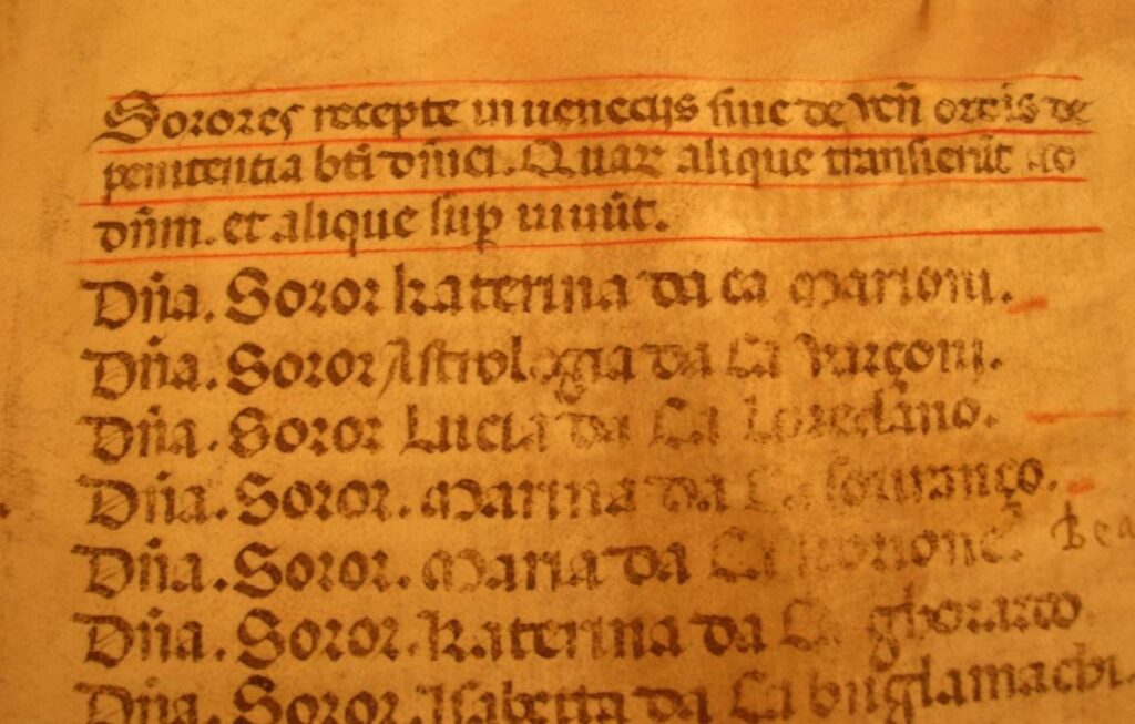 Liste des sœurs de la pénitence de Saint-Dominique, fin du XIVe siècle, Venise
