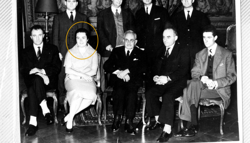 Photographie : Colette Bémont au sein de la promotion 1957-1958 (archives de l'École française de Rome)