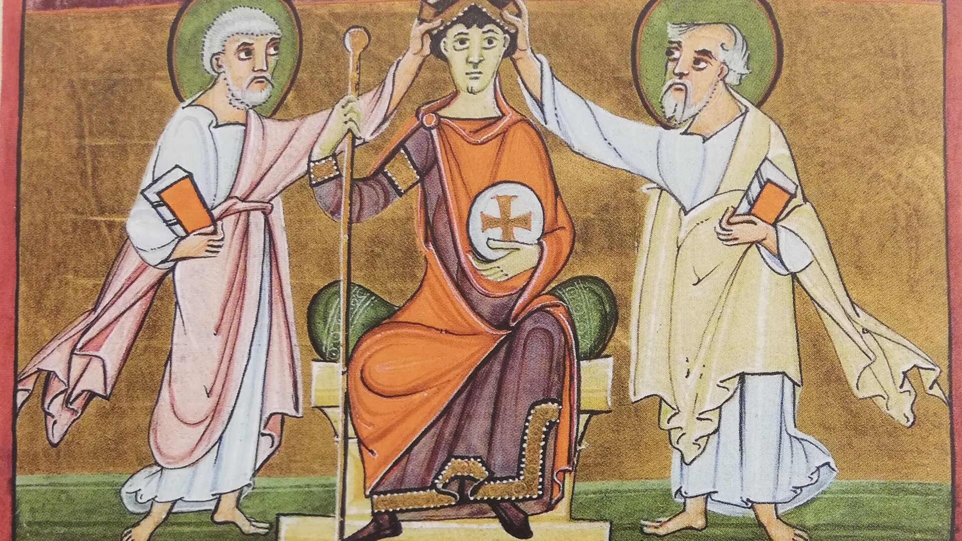 Ottone III (?) incoronato dai Santi Pietro e Paolo, Staatsbibliothek Bamberg, ms. 140, f. 59 v