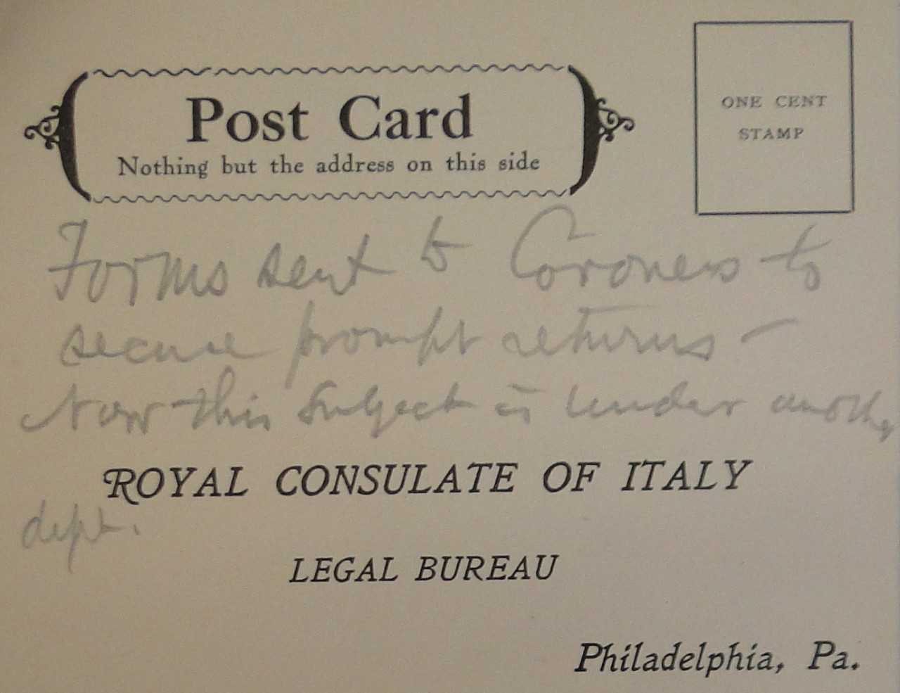 Le « legal bureau » du consulat italien de Philadelphie
