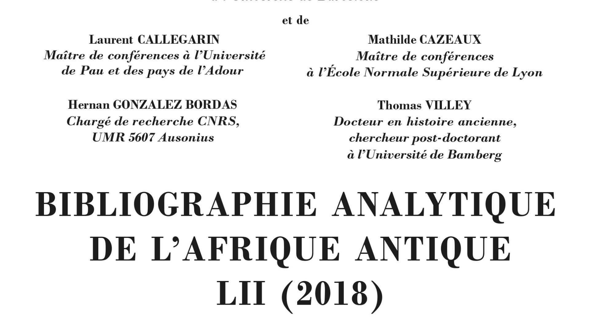 Bibliographie analytique de l’Afrique antique LI (2018)