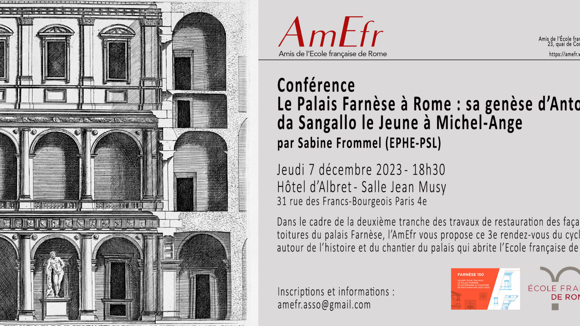 Conférence « Le Palais Farnèse à Rome : sa genèse d’Antonio da Sangallo le Jeune à Michel-Ange »