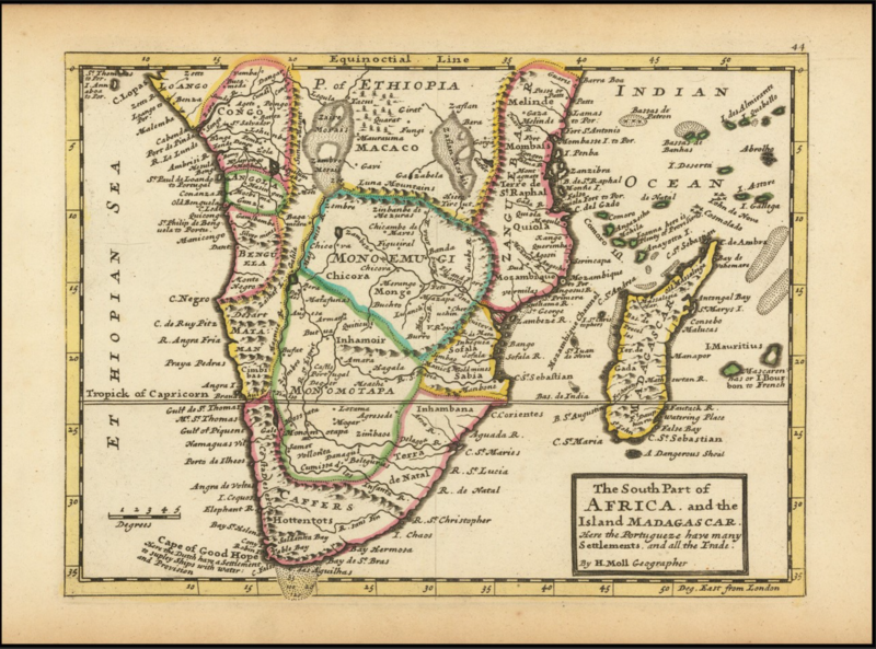 Herman Moll, the south part of africa and the island madagascar, london 1728
