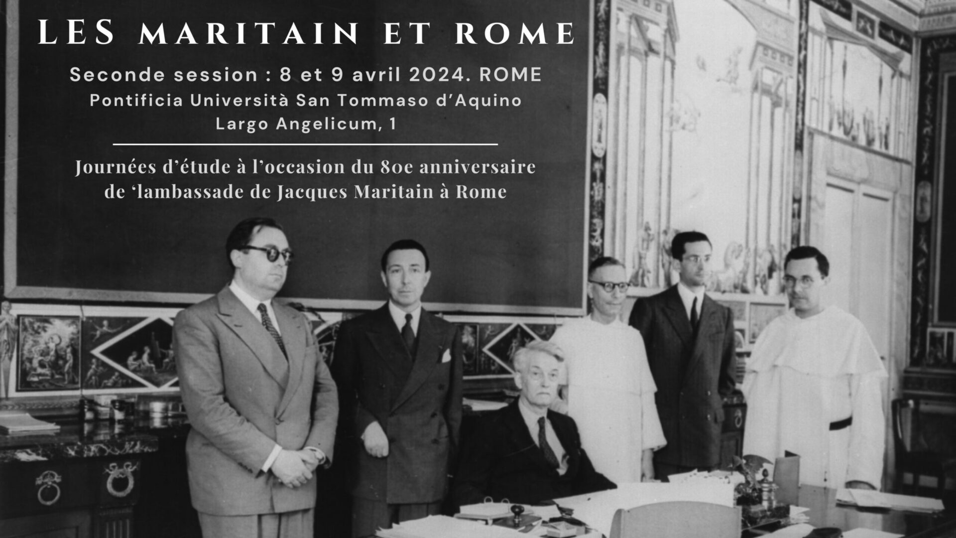 Jacques Maritain à l’ambassade.Palais Taverna (Rome), 1945. DR