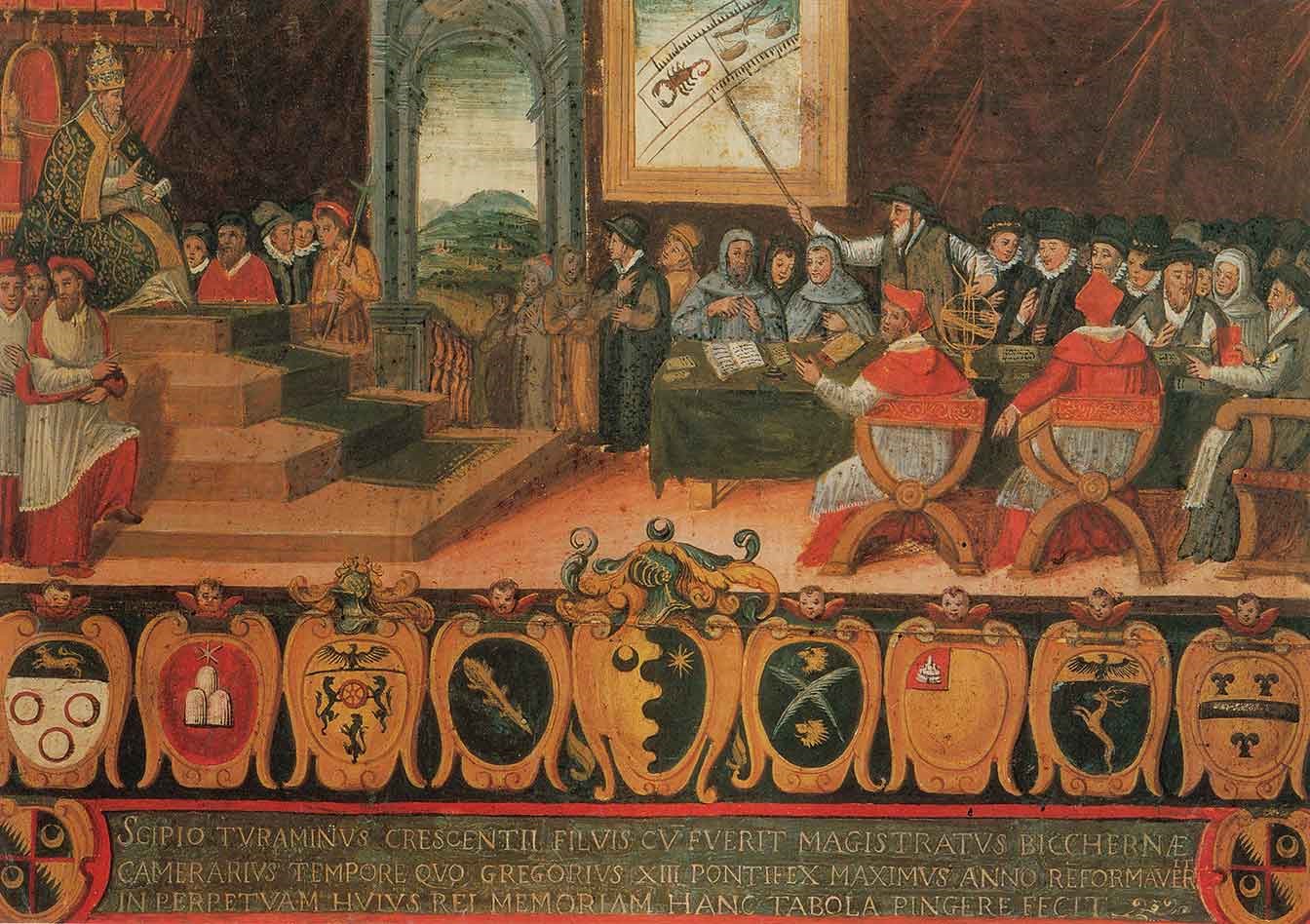 La commissione per la riforma del calendario. Tavoletta di Biccherna. Archivio di Stato di Siena