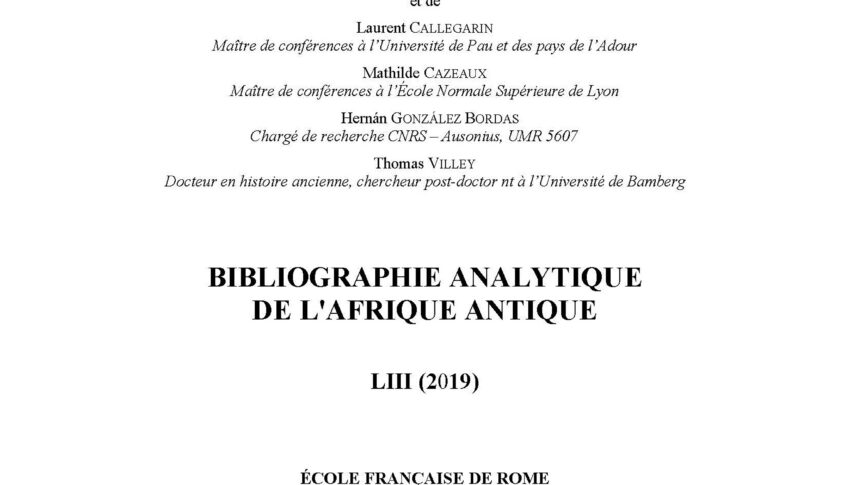 Bibliographie analytique de l’Afrique antique LIII (2019)