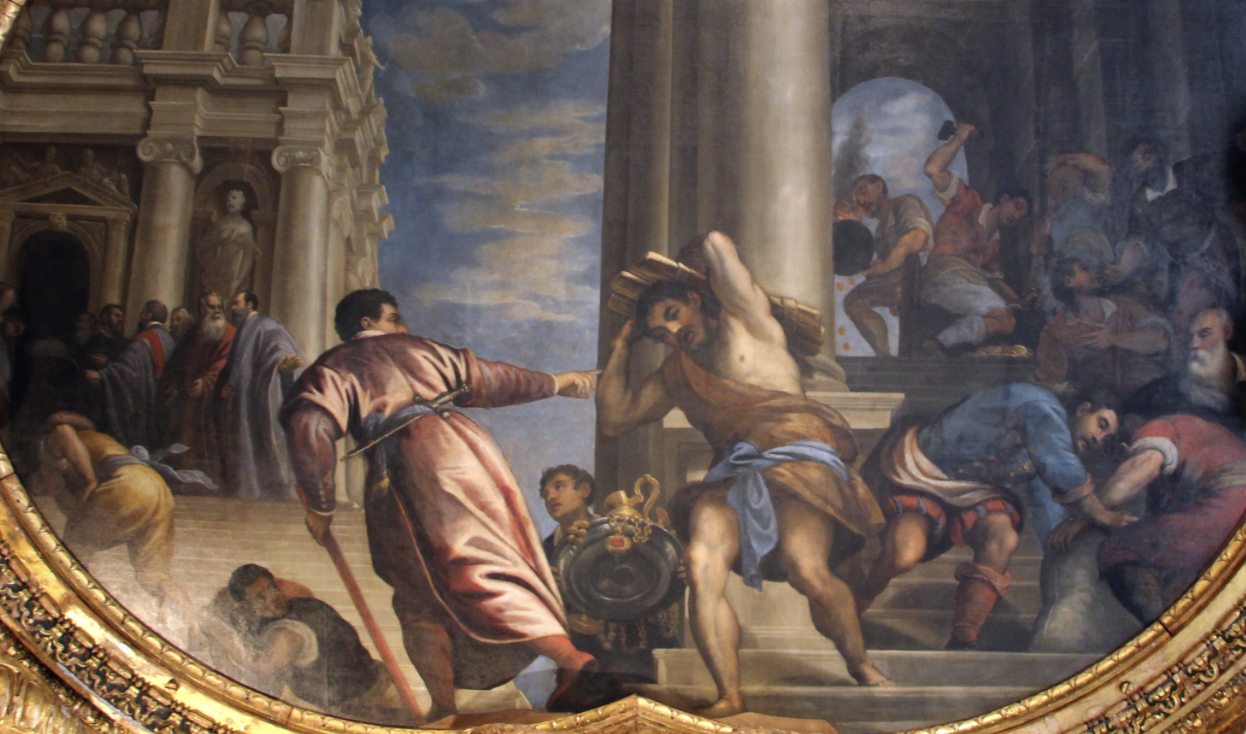 Marco Vecellio, I maestri della Zecca coniano monete sorvegliati dai Provveditori, olio su tela, c. 1605